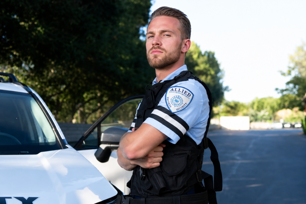 Armed Security Guard-Male Guard With Blue Polo AI Generated
